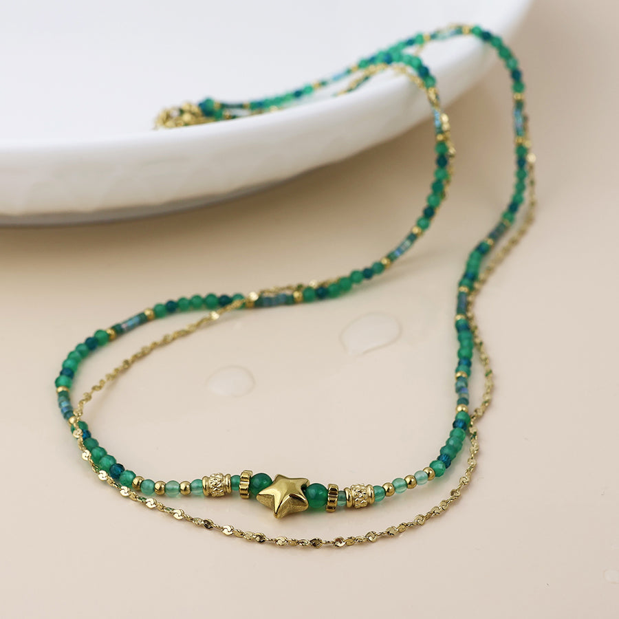Gold plated bead and star necklace