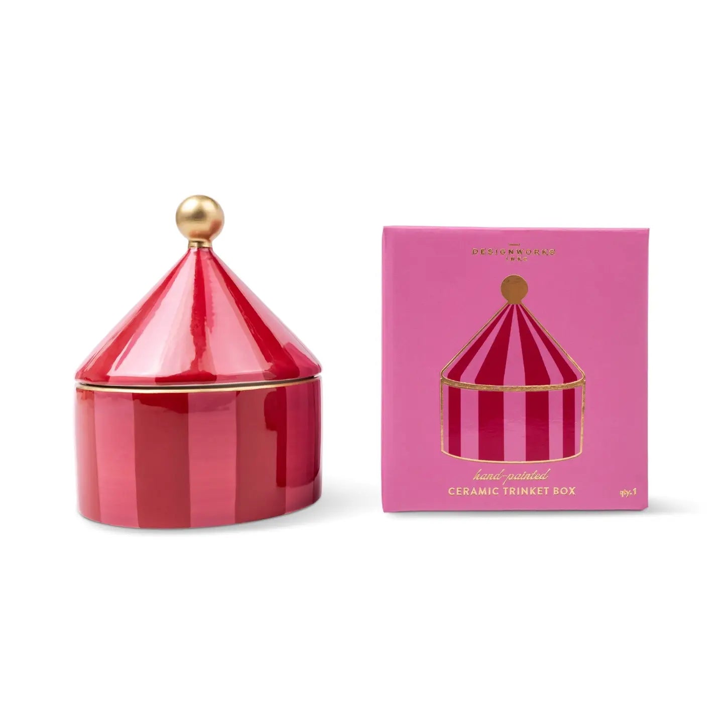 Designworks Ink Ceramic Trinket Box - Pink + Red Stripe