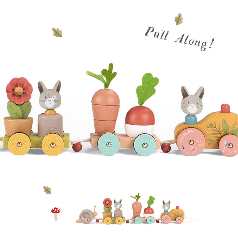 Moulin Roty Three Rabbits Pull-along Wooden Train image 0