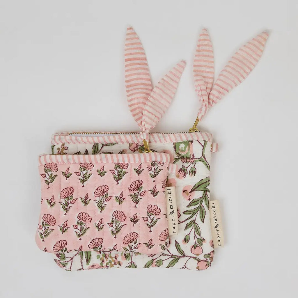 Paper Mirchi zipped pouch set - pink