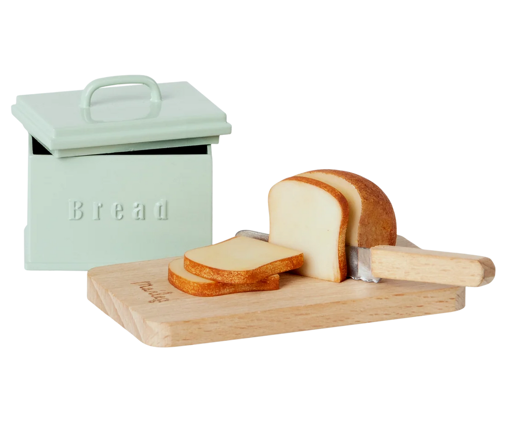 Bread box with utensils miniature
