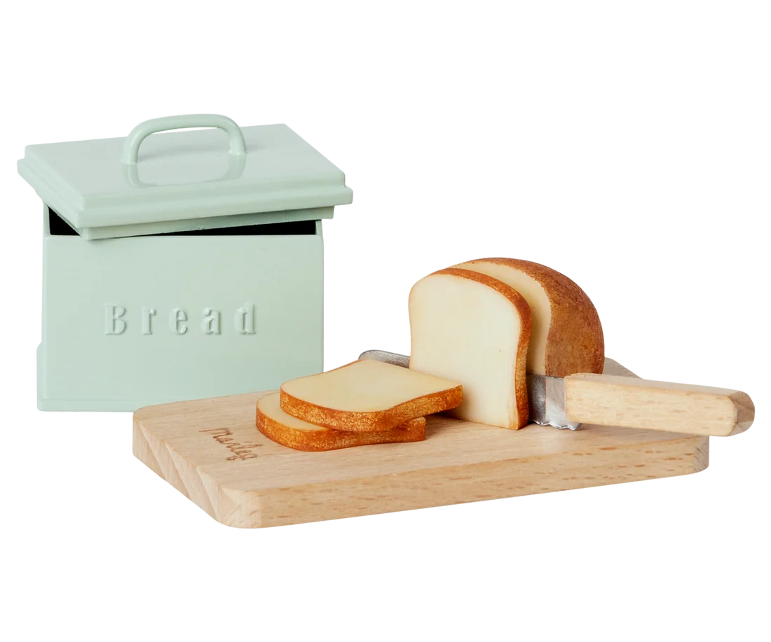 Bread box with utensils miniature