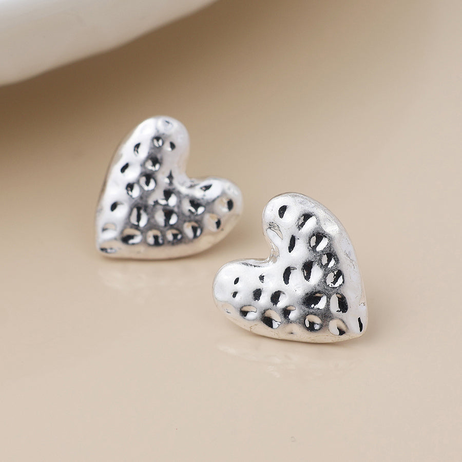 Silver plated hammered heart earrings