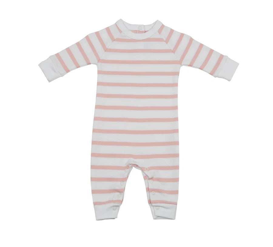 Powder pink and white striped baby grow