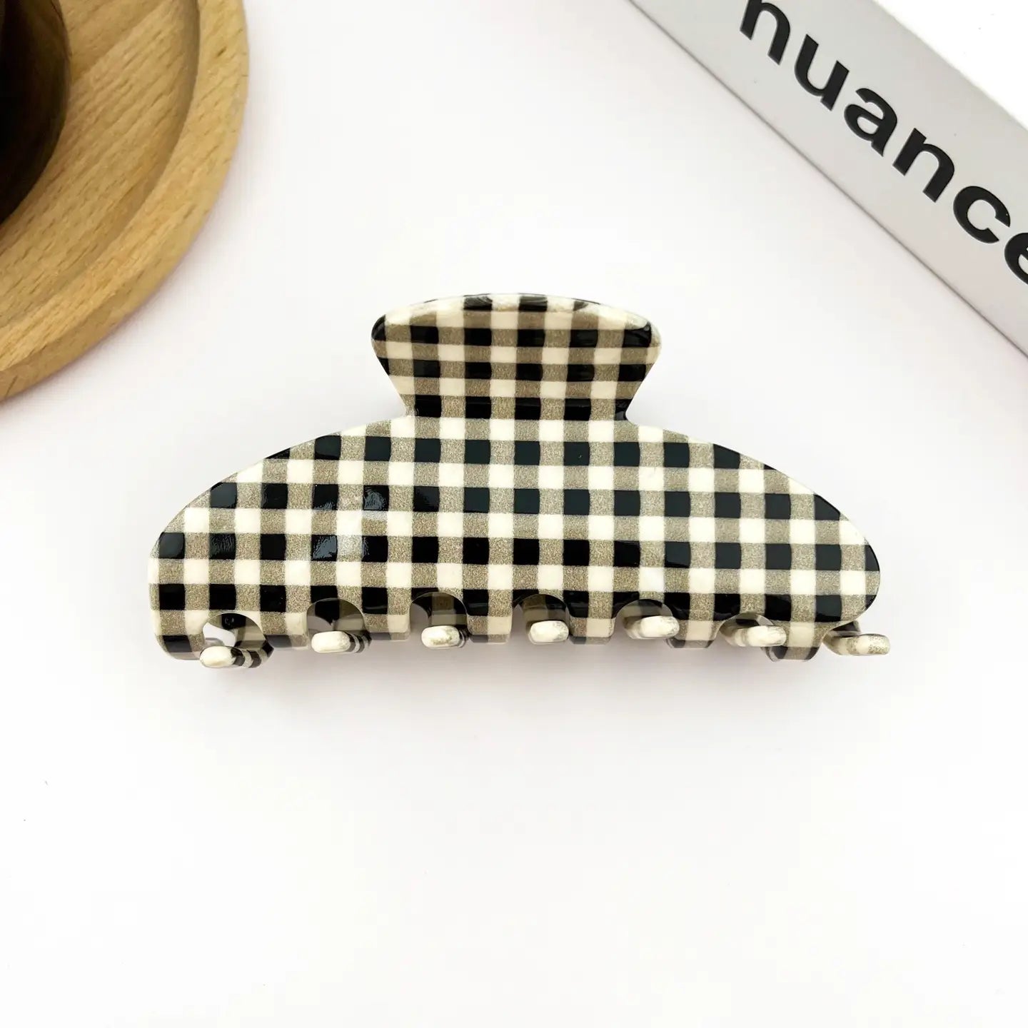 Minimalist acetate checkerboard hair claw clip