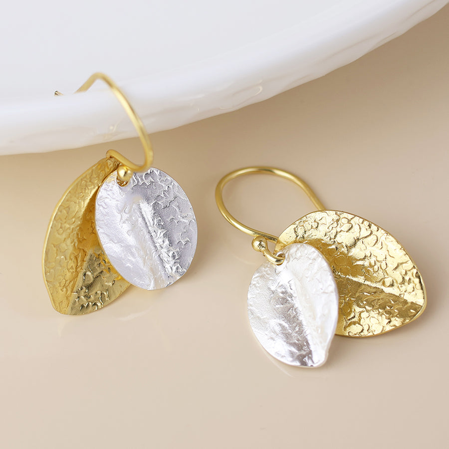 14k gold plated silver layered leaf earrings