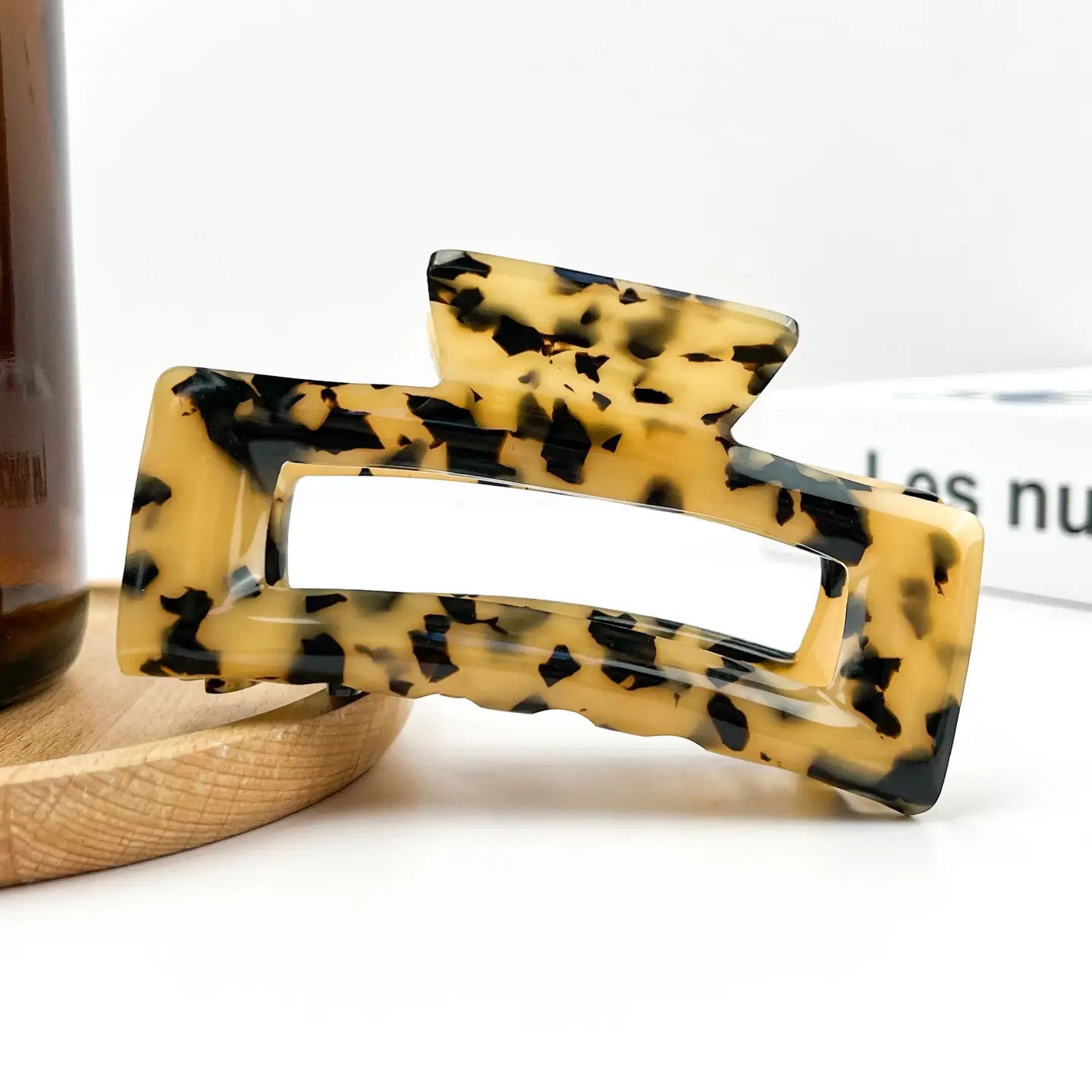 Rectangular acetate hair claw clip light brown