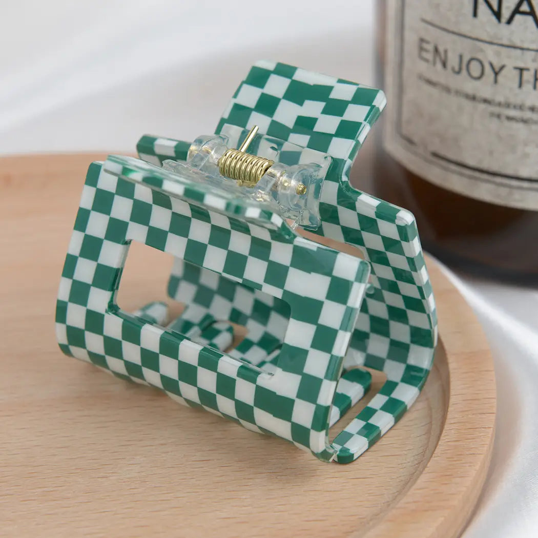 Acrylic square chequered hair claw clip