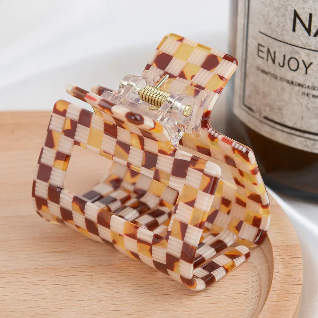 Acrylic square chequered hair claw clip