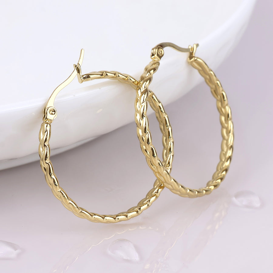 Gold plated plaited hoop earrings