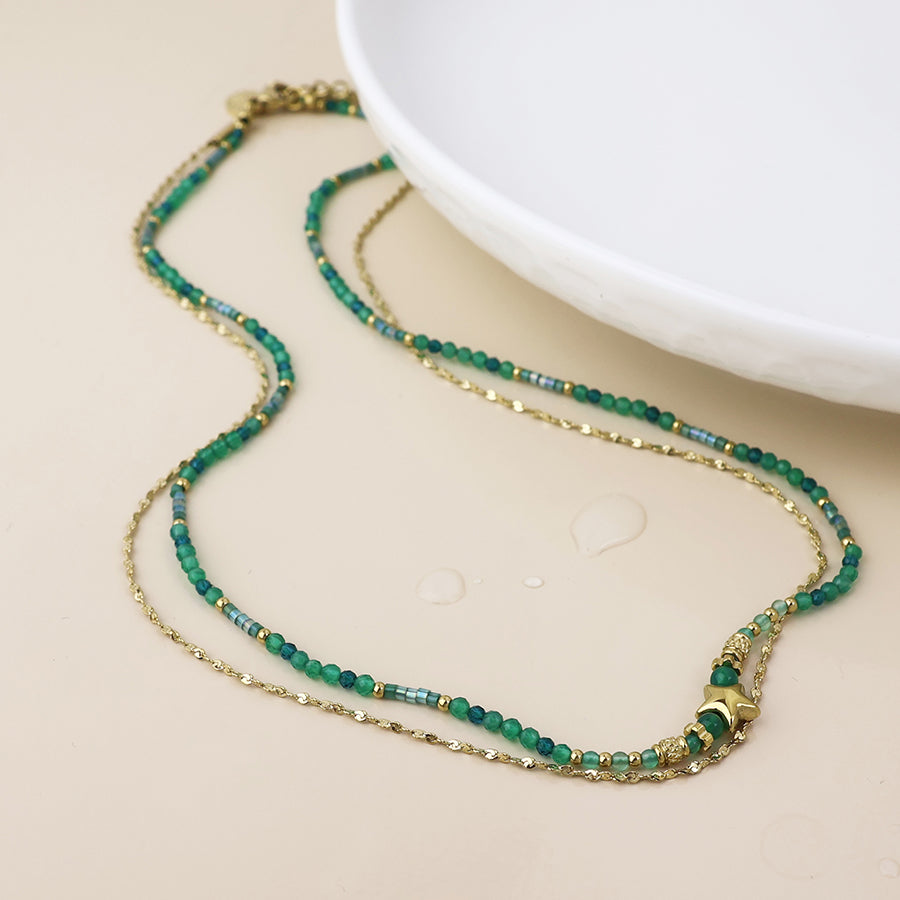 Gold plated bead and star necklace