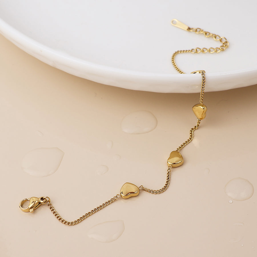 Gold plated heart station bracelet