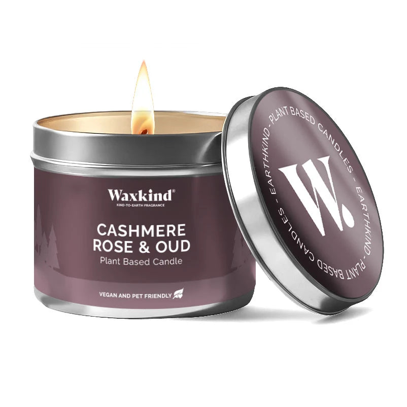 Cashmere, rose and oud tin candle
