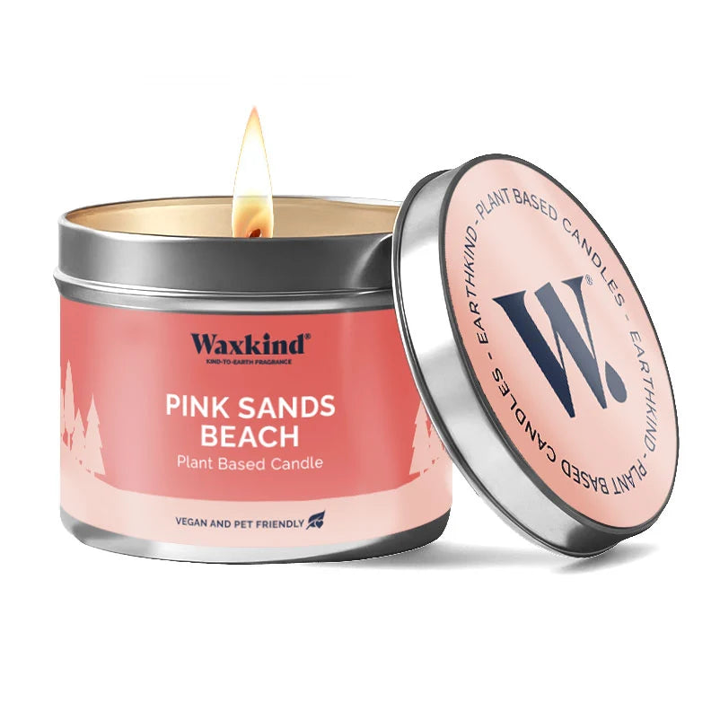 Pink sands beach tin candle
