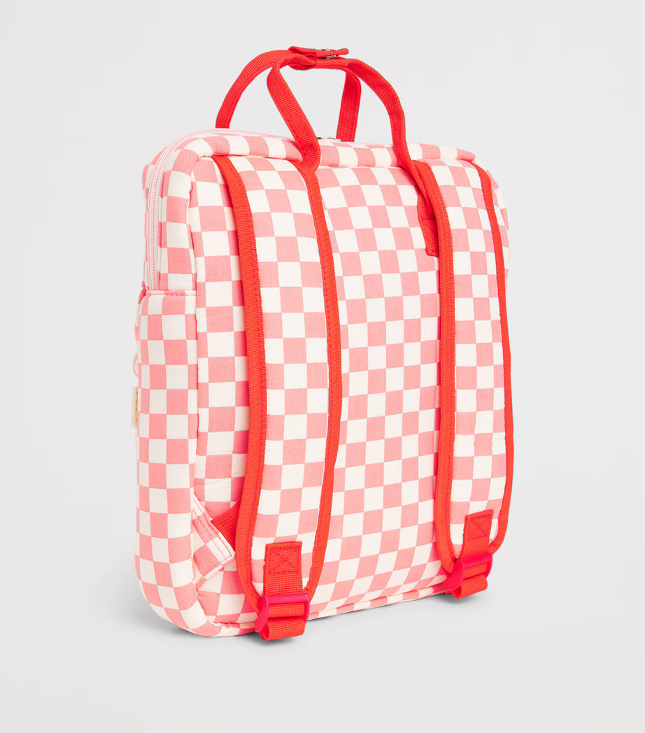 Pink cotton blend checked backpack