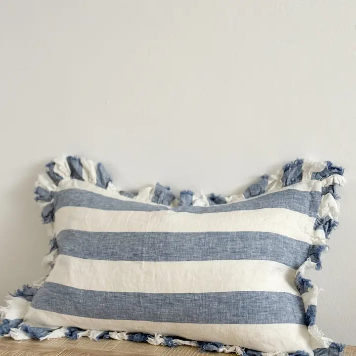 Hallie blue wide stripe cushion
