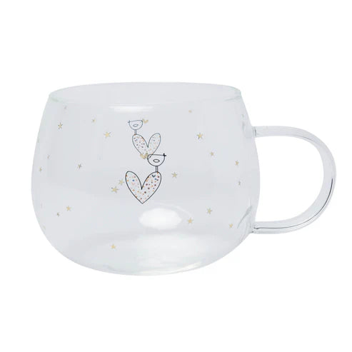 Confetti heart and bird glass mug image 0
