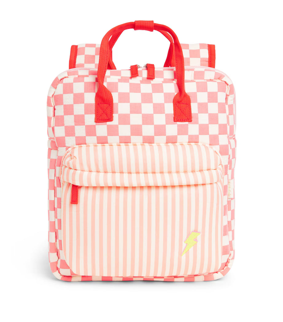 Pink cotton blend checked backpack